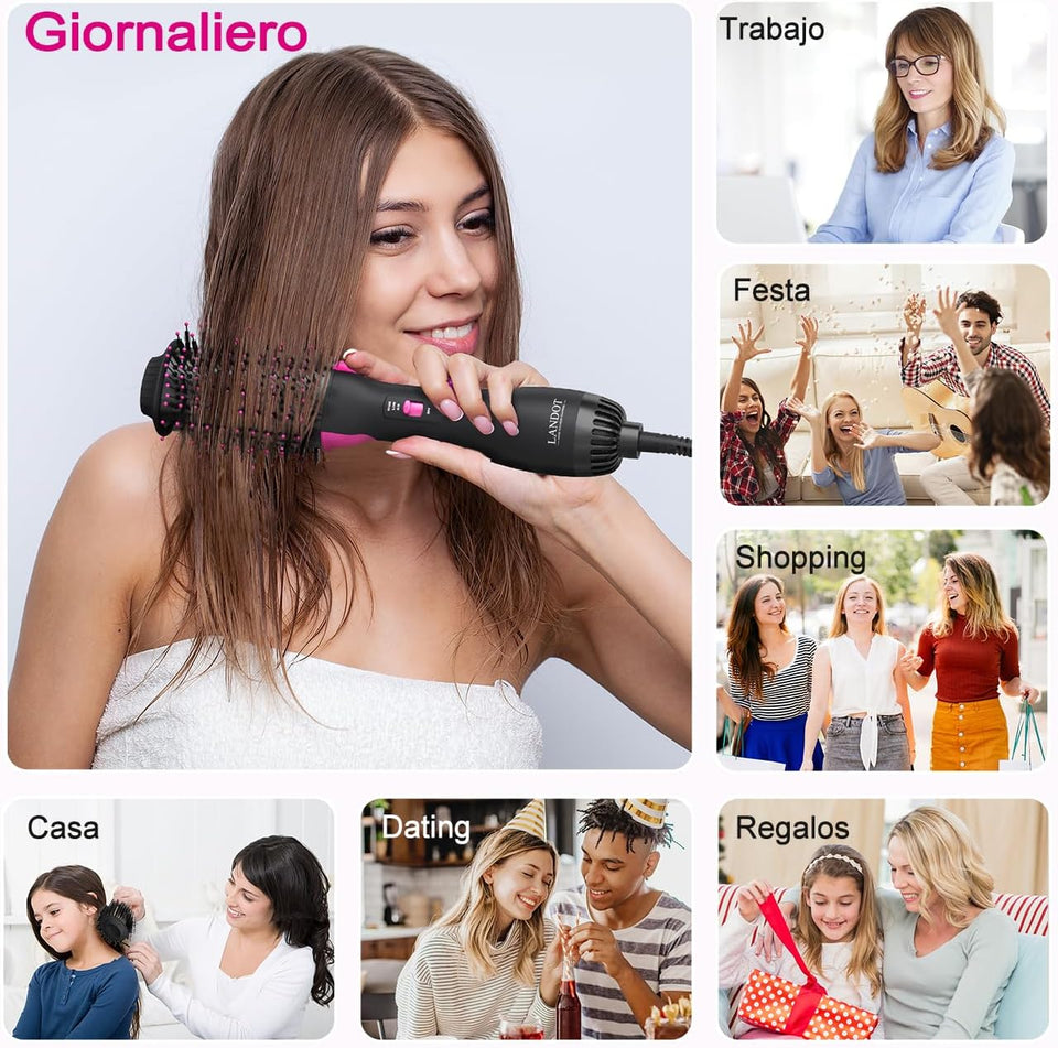 Spazzola Asciugacapelli 3 in 1 Professionale | Tecnologia Ionica E Ceramica, Spazzola Phon Volumizzante per Capelli, 3 Temperature E 2 Velocità, Asciugatura E Styling Rapido