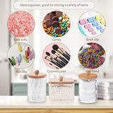 3 Pezzi Porta Cotton Fioc per Bagno, Porta Dischetti Struccanti, Organizzatore per Batuffoli Cotone Acrilicotrasparente Con Coperchio in Bambù, per Organizzare Batuffoli Cotone, Spugnette (3)