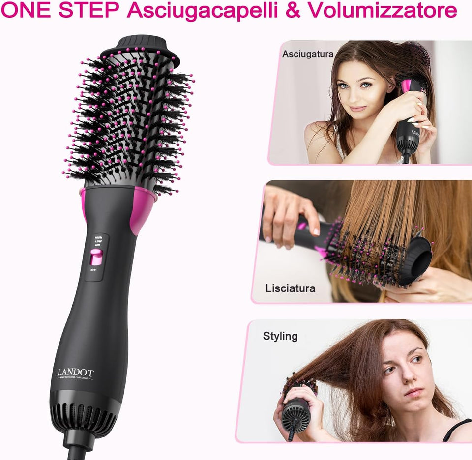 Spazzola Asciugacapelli 3 in 1 Professionale | Tecnologia Ionica E Ceramica, Spazzola Phon Volumizzante per Capelli, 3 Temperature E 2 Velocità, Asciugatura E Styling Rapido