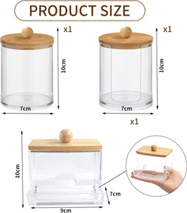 3 Pezzi Porta Cotton Fioc per Bagno, Porta Dischetti Struccanti, Organizzatore per Batuffoli Cotone Acrilicotrasparente Con Coperchio in Bambù, per Organizzare Batuffoli Cotone, Spugnette (3)