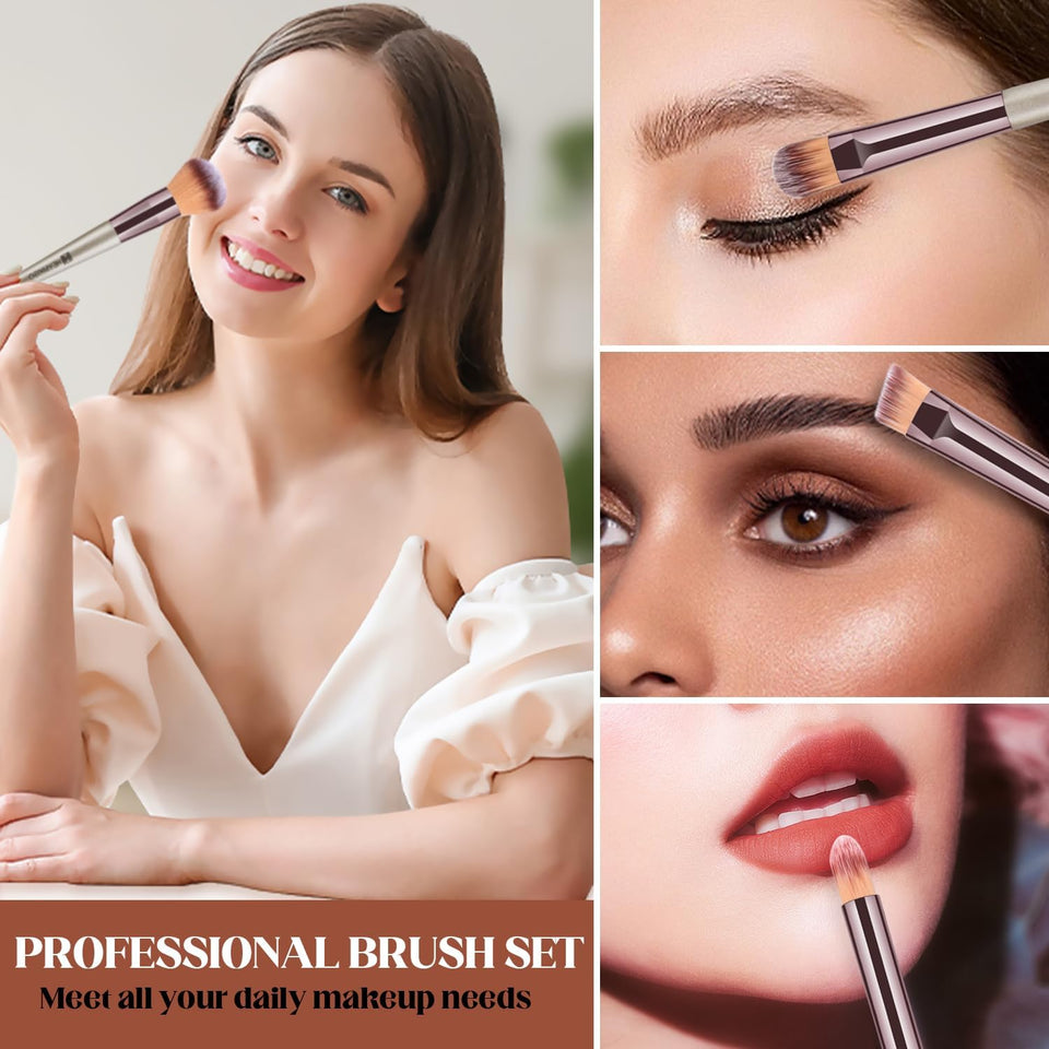 Pennelli Make Up, 10 Pezzi Set Pennelli Trucco Professionale Con Trousse in Pelle PU Pennelli per Trucco, Kit Pennelli Makeup Un per Tua Figlia O Tua Moglie