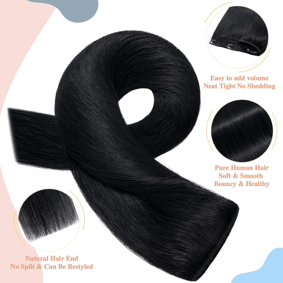Extension Capelli Veri Clip, One Piece Naturali Extension Capelli Veri, Estensioni Dei Capelli Umani Clip, 5 Clips Extension Capelli Clip, 40Cm 45G Nero Jet Extension Capelli #1