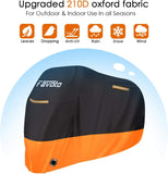 Telo Coprimoto 210D Teli per Moto Scooter Impermeabile Resistente Ad Acqua/Polvere/Pioggia/Vento/Foglie, Copertura Motociclo, 245X105X125Cm (Nero Arancione)