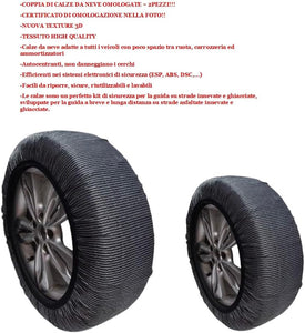 CALZA DA NEVE 205/60 R16 per RUOTE PNEUMATICI CON CERCHIO 16 TAGLIA L SET NEVE per GOMME MOTRICI CALZE DA NEVE per AUTO OMOLOGATE 1 COPPIA = 2PEZZI FACILE UTILIZZO SU STRADE INNEVATE E GHIACCIATE