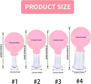 Set Di Coppettazione Facciale in Da 4 Pezzi, Aspirazione Sottovuoto in Bicchiere Di Plastica, Terapia Di Massaggio Con Coppettazione, Un Kit per Anticellulite, Antirughe per Occhi, Viso E Corpo(Rosa)