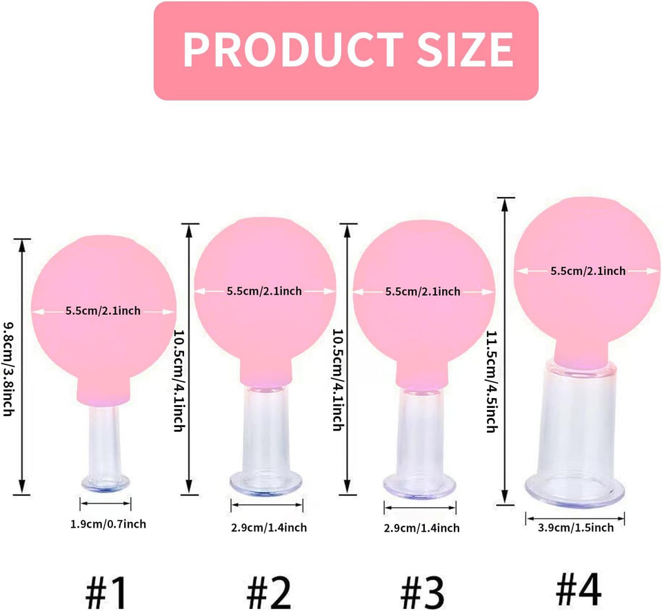 Set Di Coppettazione Facciale in Da 4 Pezzi, Aspirazione Sottovuoto in Bicchiere Di Plastica, Terapia Di Massaggio Con Coppettazione, Un Kit per Anticellulite, Antirughe per Occhi, Viso E Corpo(Rosa)