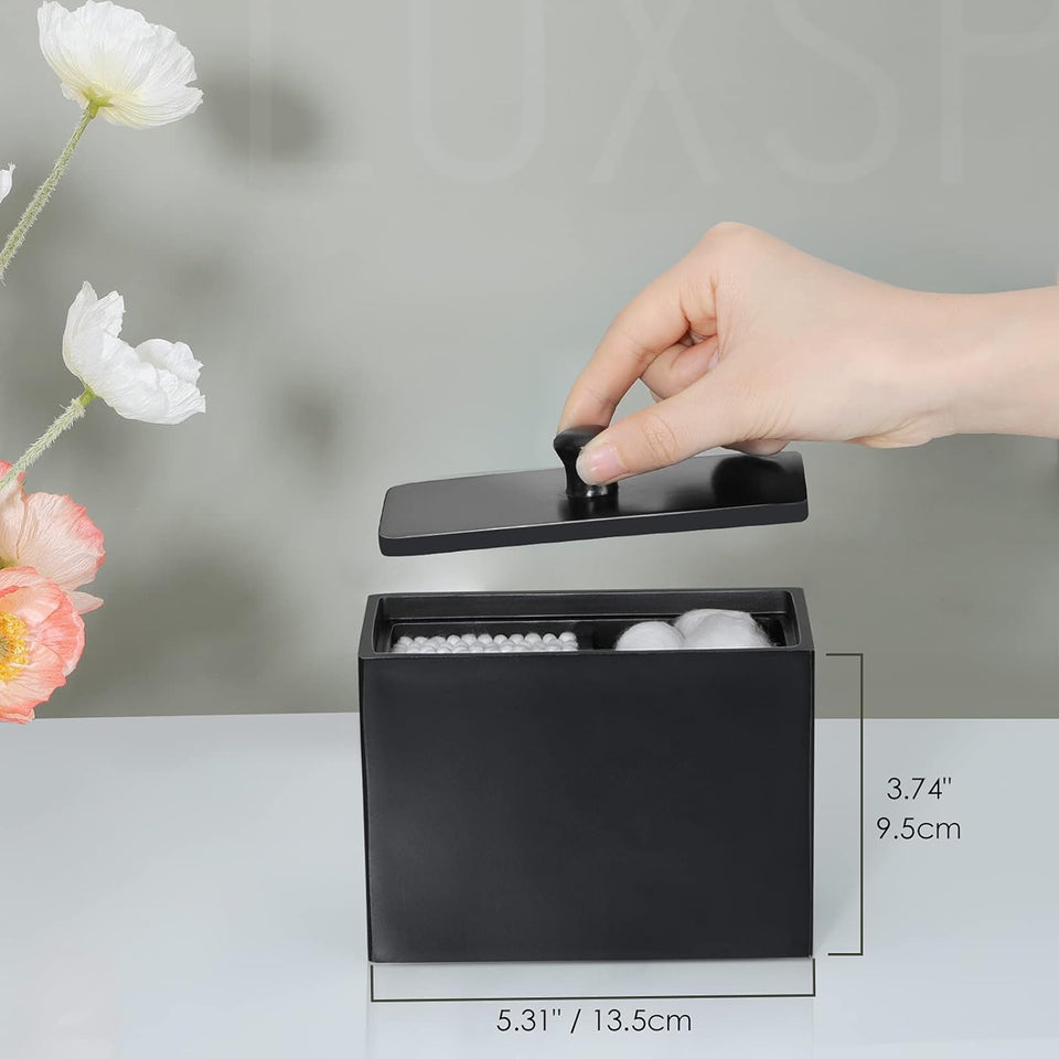 Contenitore Trucchi in Resina Con Coperchio,2 Scompatimenti Ultra Resistente Urti Graffi,Dim 13,5 X 9,5 X 7 Cm Accessori Bagno, Contenitore per Gioielli, Pennelli, Nero