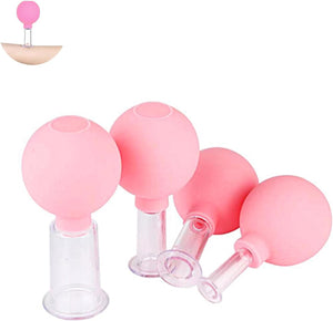 Set Di Coppettazione Facciale in Da 4 Pezzi, Aspirazione Sottovuoto in Bicchiere Di Plastica, Terapia Di Massaggio Con Coppettazione, Un Kit per Anticellulite, Antirughe per Occhi, Viso E Corpo(Rosa)