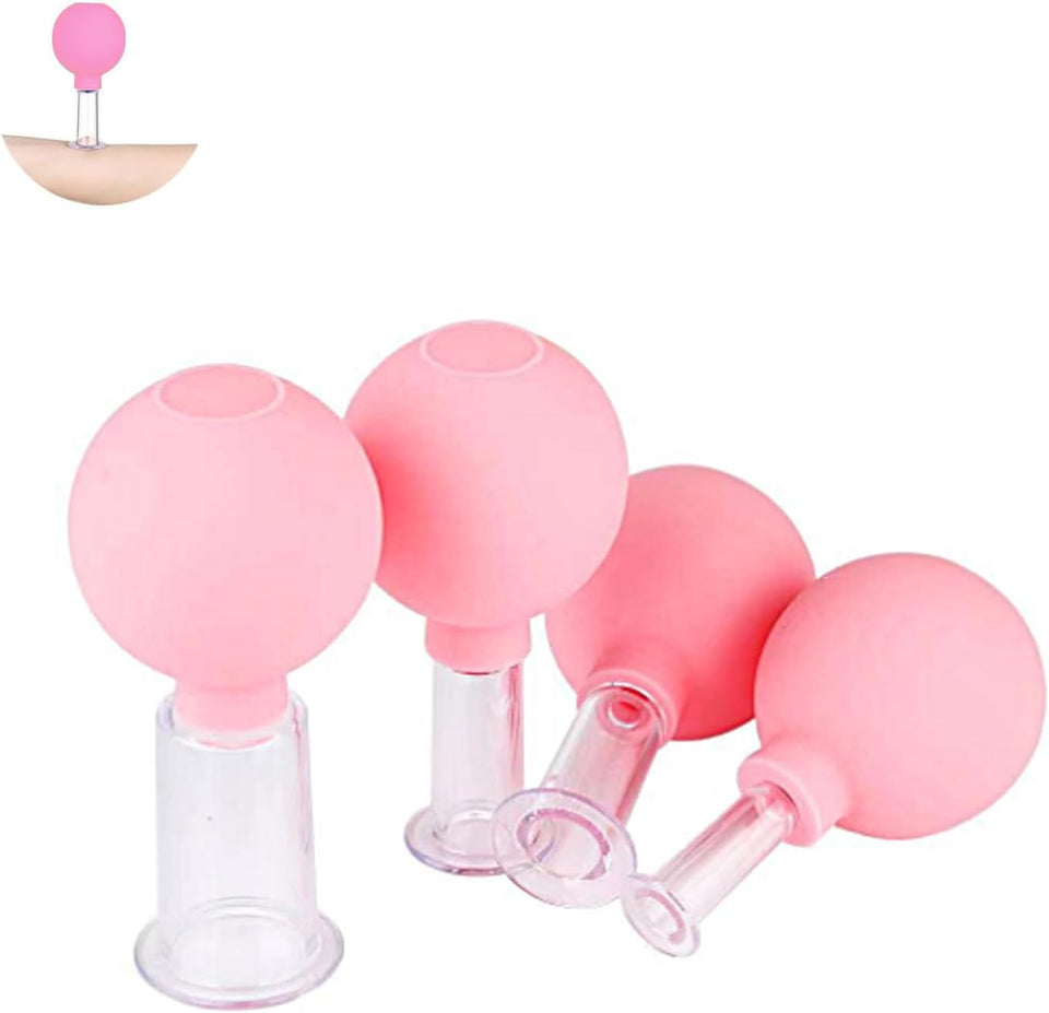 Set Di Coppettazione Facciale in Da 4 Pezzi, Aspirazione Sottovuoto in Bicchiere Di Plastica, Terapia Di Massaggio Con Coppettazione, Un Kit per Anticellulite, Antirughe per Occhi, Viso E Corpo(Rosa)