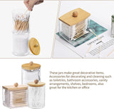 3 Pezzi Porta Cotton Fioc per Bagno, Porta Dischetti Struccanti, Organizzatore per Batuffoli Cotone Acrilicotrasparente Con Coperchio in Bambù, per Organizzare Batuffoli Cotone, Spugnette (3)