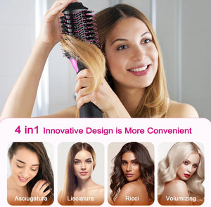 Spazzola Asciugacapelli 3 in 1 Professionale | Tecnologia Ionica E Ceramica, Spazzola Phon Volumizzante per Capelli, 3 Temperature E 2 Velocità, Asciugatura E Styling Rapido