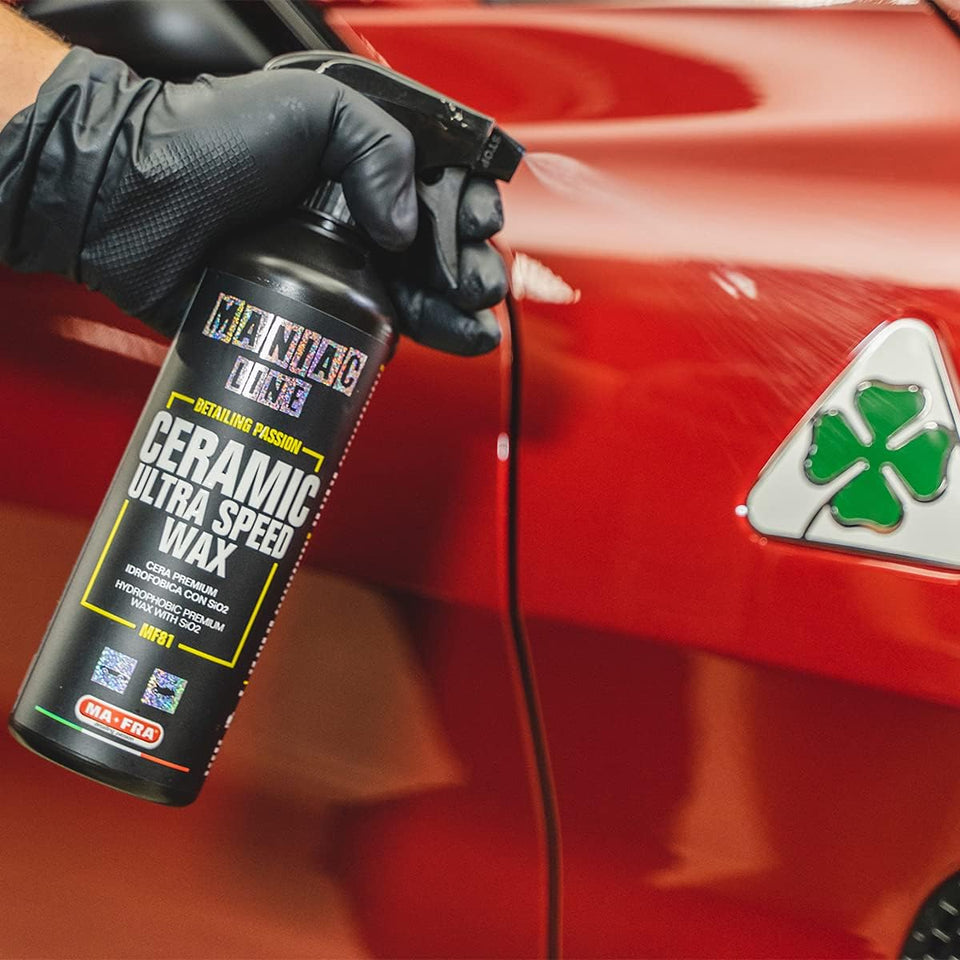 Mafra, Maniac Line for Car Detailing, Ceramic Ultra Speed Wax, Cera Premium Idrofobica Con Sio2, Cera Spray Sigillante, Crea Uno Scudo Protettivo Autopulente, 500Ml
