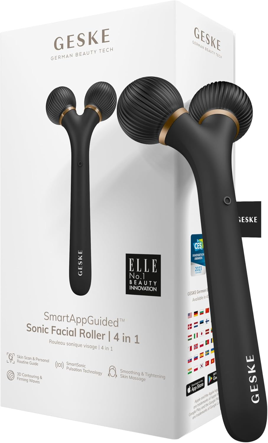 | Smartappguided™ Sonic Facial Roller | 4 in 1 | Derma Roller | Dispositivo per Viso | Roller Viso Professionale | Rassoda E Definisce La Pelle Del Viso