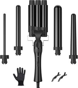 Ferro Arricciacapelli 5 in 1 Ferro Ondulato, Arricciacapelli 3 Fusti, Piastra Onde per Grandi Senza Ricci, Riscaldamento Rapido in Ceramica