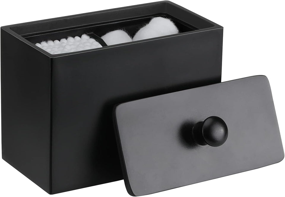 Contenitore Trucchi in Resina Con Coperchio,2 Scompatimenti Ultra Resistente Urti Graffi,Dim 13,5 X 9,5 X 7 Cm Accessori Bagno, Contenitore per Gioielli, Pennelli, Nero