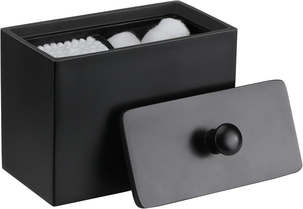 Contenitore Trucchi in Resina Con Coperchio,2 Scompatimenti Ultra Resistente Urti Graffi,Dim 13,5 X 9,5 X 7 Cm Accessori Bagno, Contenitore per Gioielli, Pennelli, Nero