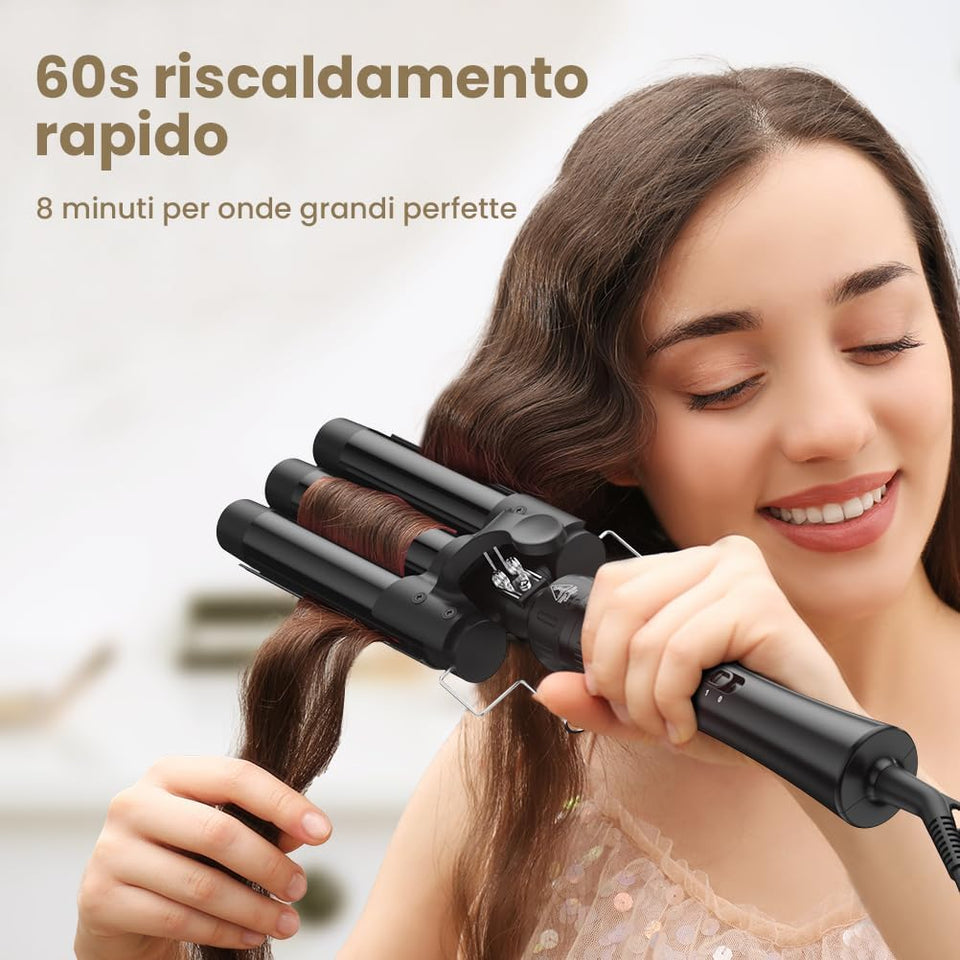 Ferro Arricciacapelli 5 in 1 Ferro Ondulato, Arricciacapelli 3 Fusti, Piastra Onde per Grandi Senza Ricci, Riscaldamento Rapido in Ceramica