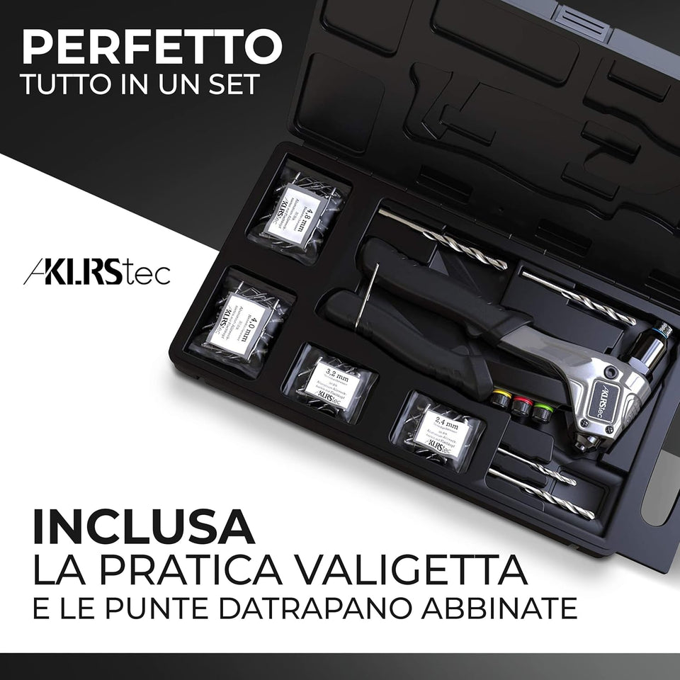 tec® Pinze Professionali per Rivetti Inclusi 120 Rivetti E 4 Perforatori HSS - Tenaglia per Rivetti a Strappo Di Alta Qualità per Lavorare Con I Rivetti Ciechi