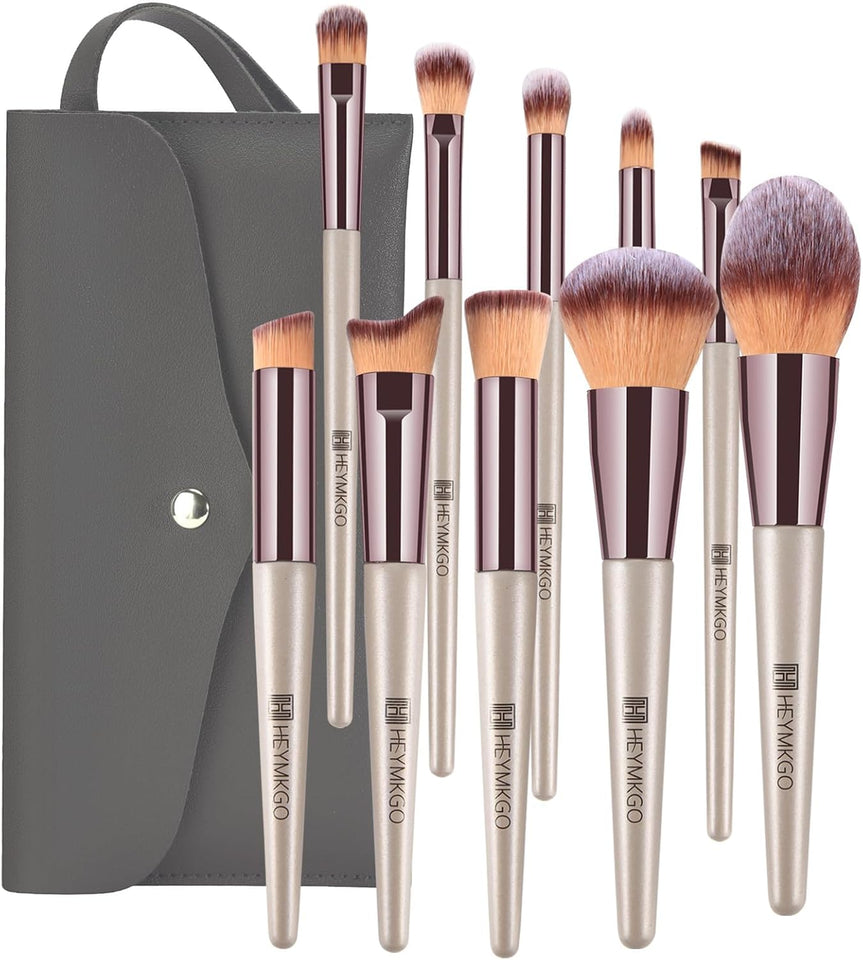 Pennelli Make Up, 10 Pezzi Set Pennelli Trucco Professionale Con Trousse in Pelle PU Pennelli per Trucco, Kit Pennelli Makeup Un per Tua Figlia O Tua Moglie