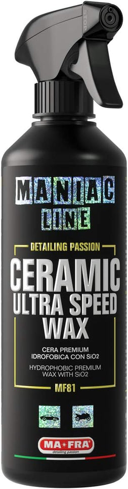 Mafra, Maniac Line for Car Detailing, Ceramic Ultra Speed Wax, Cera Premium Idrofobica Con Sio2, Cera Spray Sigillante, Crea Uno Scudo Protettivo Autopulente, 500Ml