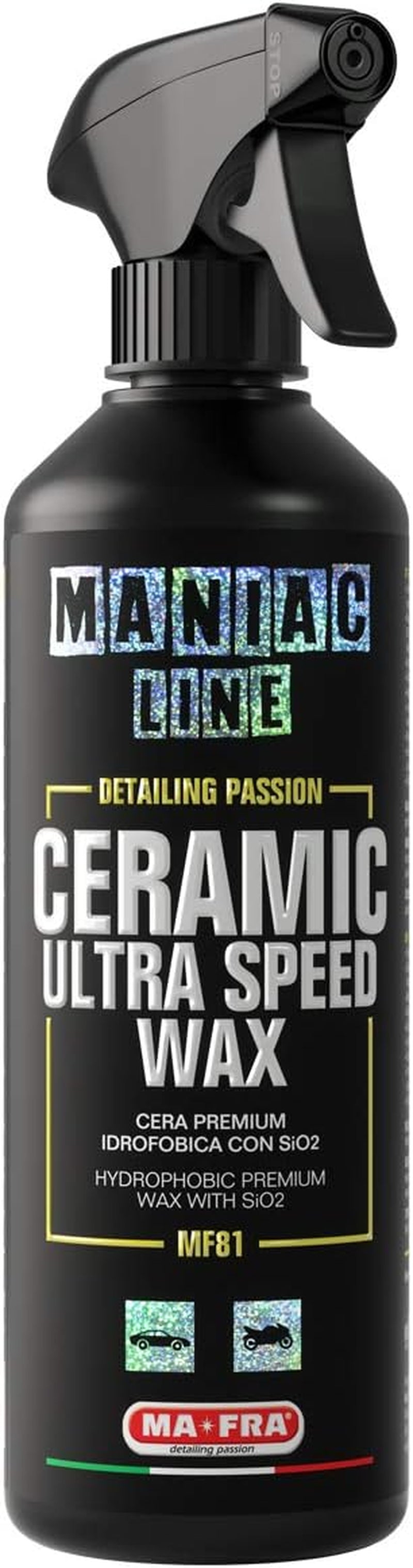Mafra, Maniac Line for Car Detailing, Ceramic Ultra Speed Wax, Cera Premium Idrofobica Con Sio2, Cera Spray Sigillante, Crea Uno Scudo Protettivo Autopulente, 500Ml