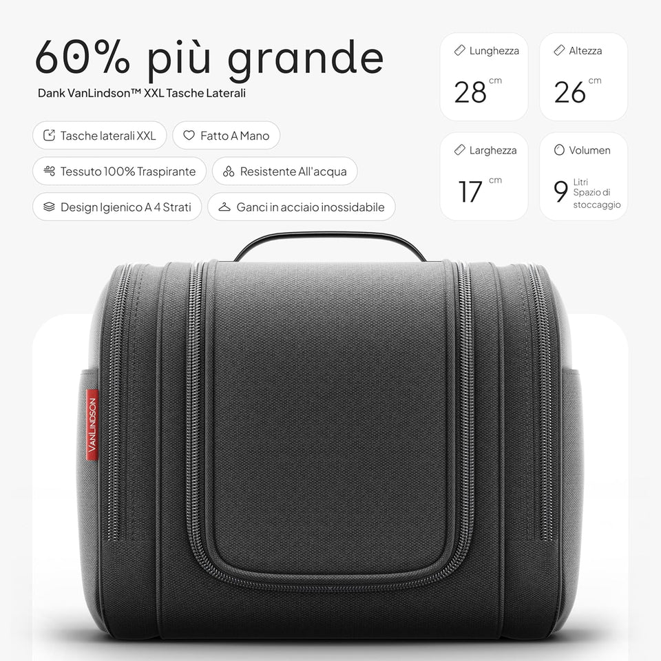 Beauty Case Da Viaggio XXL [Design 2025] | Trousse Da Viaggio per Uomo E Donna | Beauty Case Viaggio Con Gancio Appendiabiti [Capacità 9 Litri] (Nero)