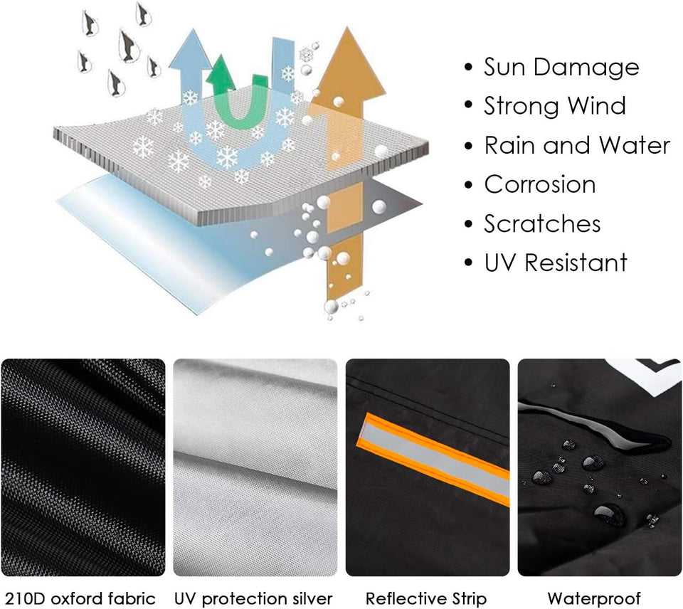 Telo Coprimoto 210D Teli per Moto Scooter Impermeabile Resistente Ad Acqua/Polvere/Pioggia/Vento/Foglie, Copertura Motociclo, 245X105X125Cm (Nero Arancione)