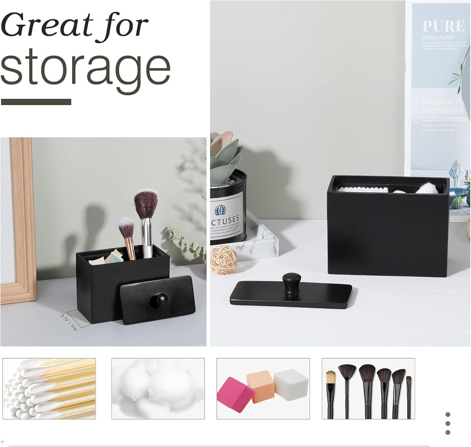 Contenitore Trucchi in Resina Con Coperchio,2 Scompatimenti Ultra Resistente Urti Graffi,Dim 13,5 X 9,5 X 7 Cm Accessori Bagno, Contenitore per Gioielli, Pennelli, Nero