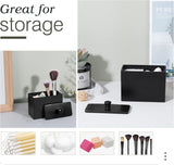 Contenitore Trucchi in Resina Con Coperchio,2 Scompatimenti Ultra Resistente Urti Graffi,Dim 13,5 X 9,5 X 7 Cm Accessori Bagno, Contenitore per Gioielli, Pennelli, Nero