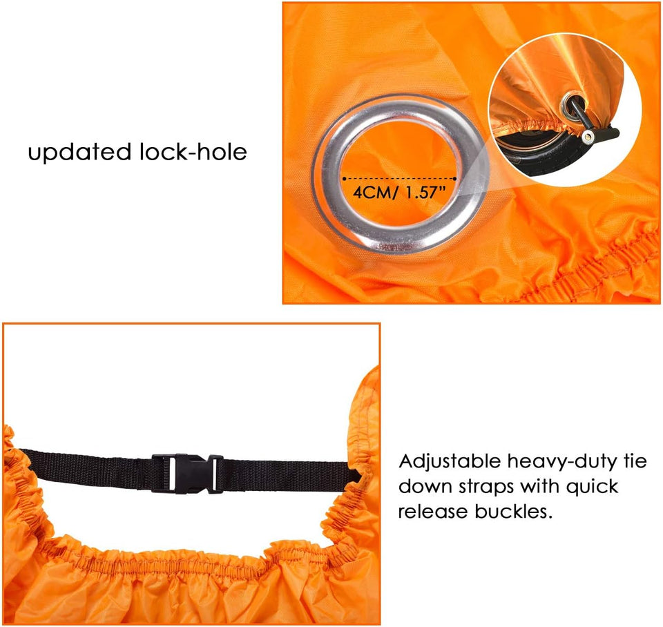 Telo Coprimoto 210D Teli per Moto Scooter Impermeabile Resistente Ad Acqua/Polvere/Pioggia/Vento/Foglie, Copertura Motociclo, 245X105X125Cm (Nero Arancione)