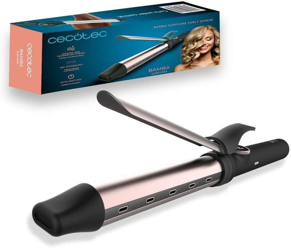 Ferro Arricciacapelli Surfcare Curly Sphere. Cilindro Da 28 Mm in Ceramica E Tormalina, Meno Frizz, Schermo, 120 °C - 210 °C, Cavo Girevole a 360 Gradi E 1,8 M, Spegnimento Automatico