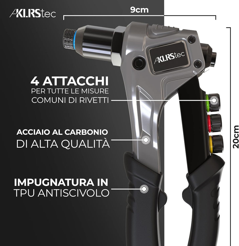 tec® Pinze Professionali per Rivetti Inclusi 120 Rivetti E 4 Perforatori HSS - Tenaglia per Rivetti a Strappo Di Alta Qualità per Lavorare Con I Rivetti Ciechi